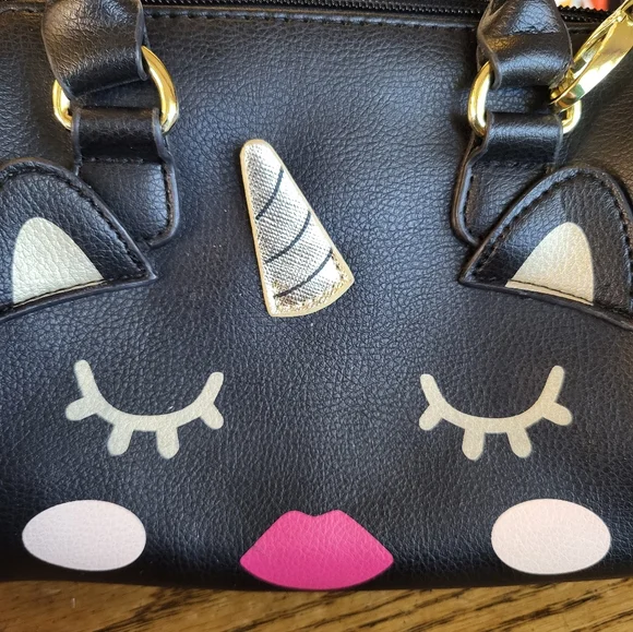 LUV Betsy Johnson Black Unicorn Face Purse - Picture 5 of 9